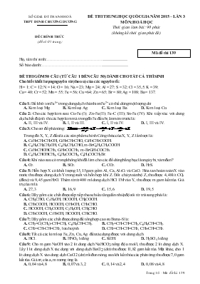 Đề thi trung học quốc gia năm 2015  Lần 3 môn Hoá học thời gian làm bài 90 phút (không kể thời gian phát đề)